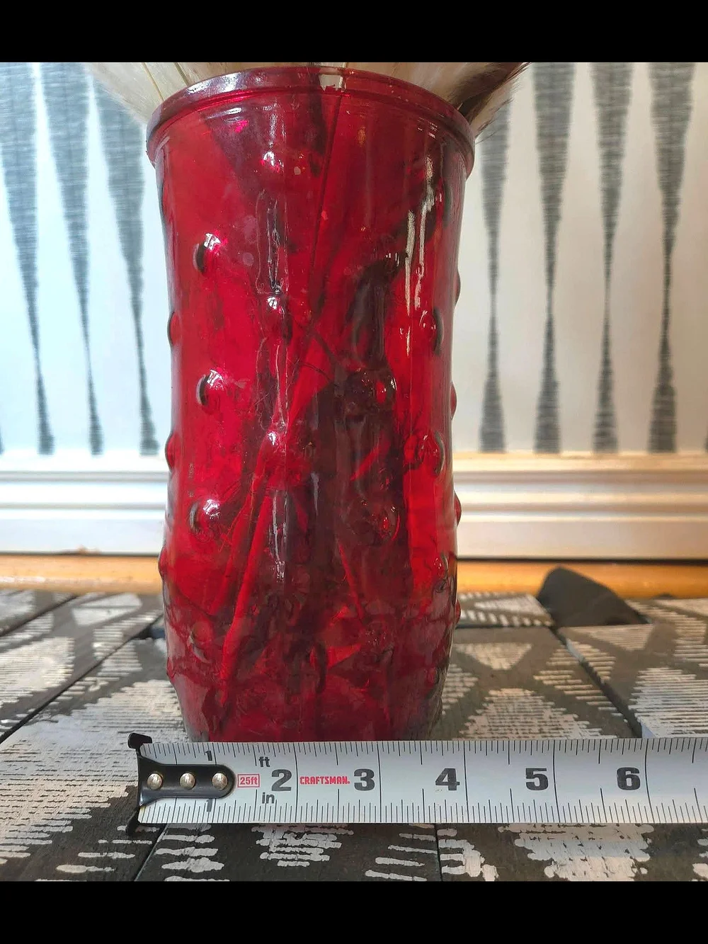 Decorative Red Glass Vase Floral Arrangement NOT Included